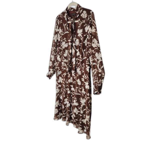 Lane Bryant Dress Long Sleeve Fit Flare Chiffon Fall‎ Brown Twee Cottage 18 1X - Picture 3 of 16